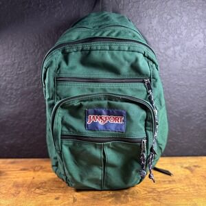JanSport Vintage Backpack Forest Green Multi Pocket School Travel Daypack Bag